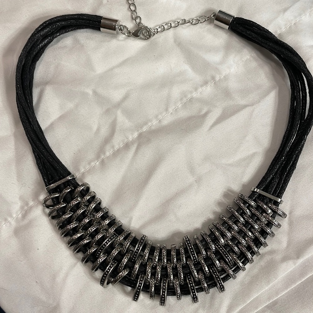 Stunning black and silver choker style necklace, edgy, trendy, matches everythin